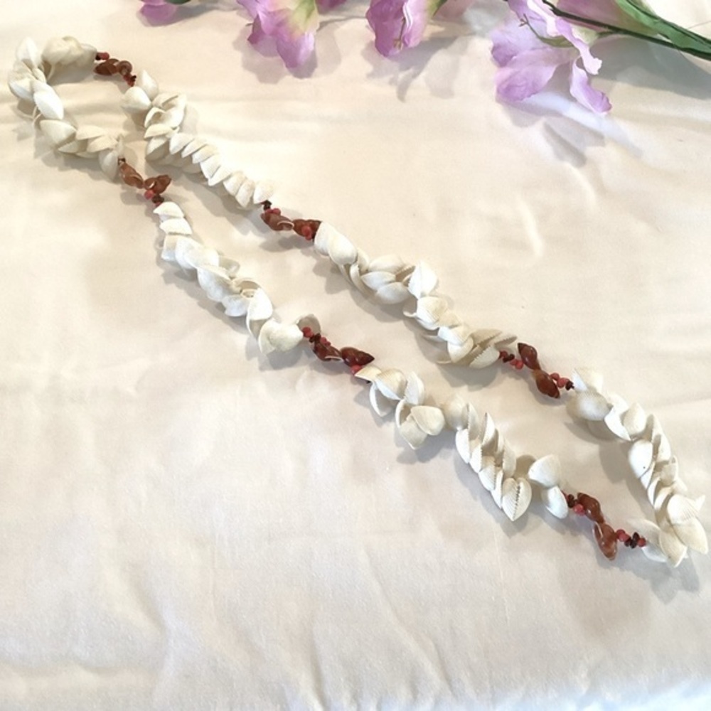 Handmade Vintage Chunky Sea Shell Coral Long Statement Necklace